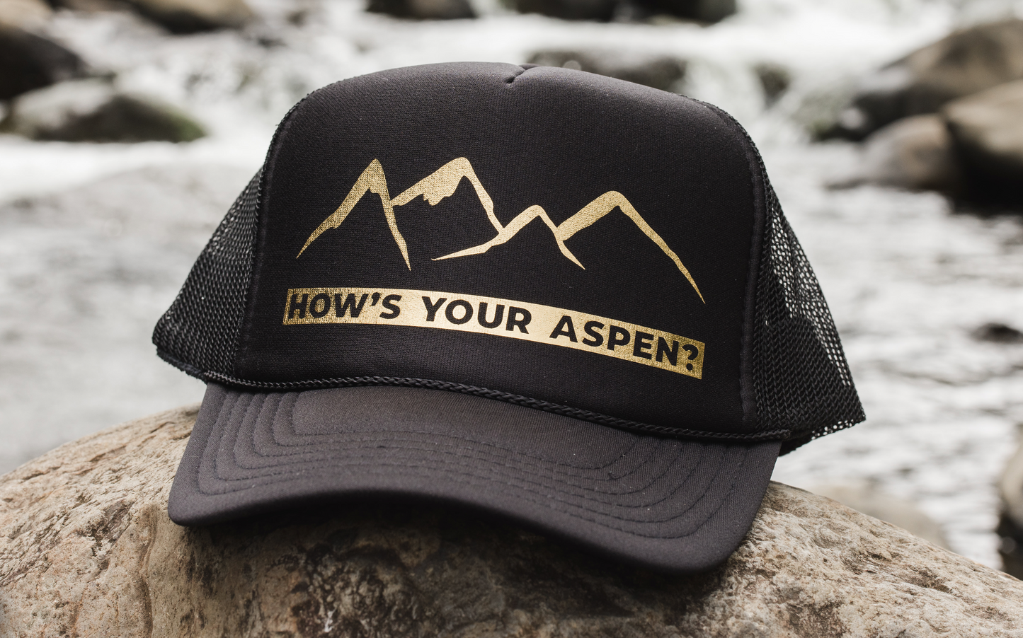 How's Your Aspen? - The Gold Glitter AF - Premium Black Surfer Hat